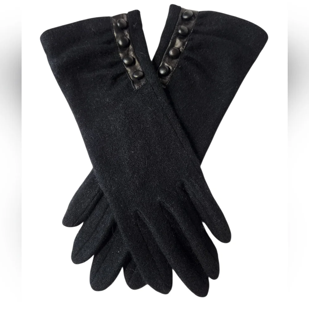 Lauren Ralph Lauren Wool & Cashmere Gloves with Button Detail Black Size Small